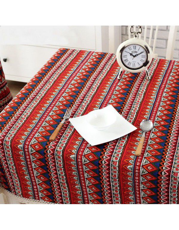 Xinjiang Style Table Cloth Exotic Table Cloth Retro American Ethnic Style Cotton Linen Bar Room Tea Table Student