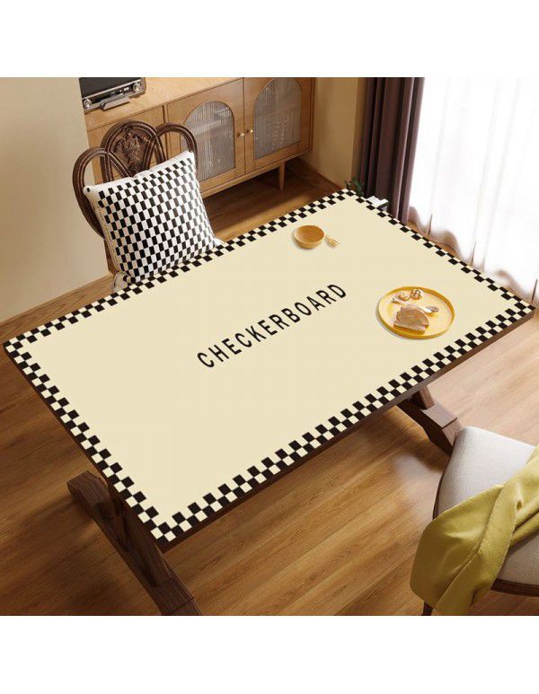 Vintage chessboard leather table mat waterproof oil proof table mat wash free hot resistant table cloth tea table desk desk mat