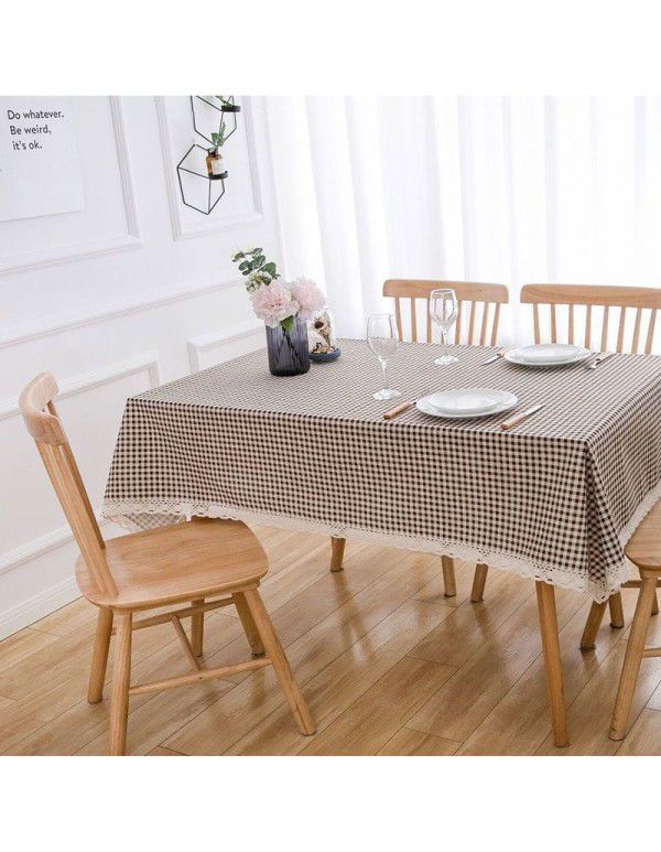 Cotton and linen table cloth, simple lattice, Nordic desk, student dormitory, square lace, cute computer table cloth