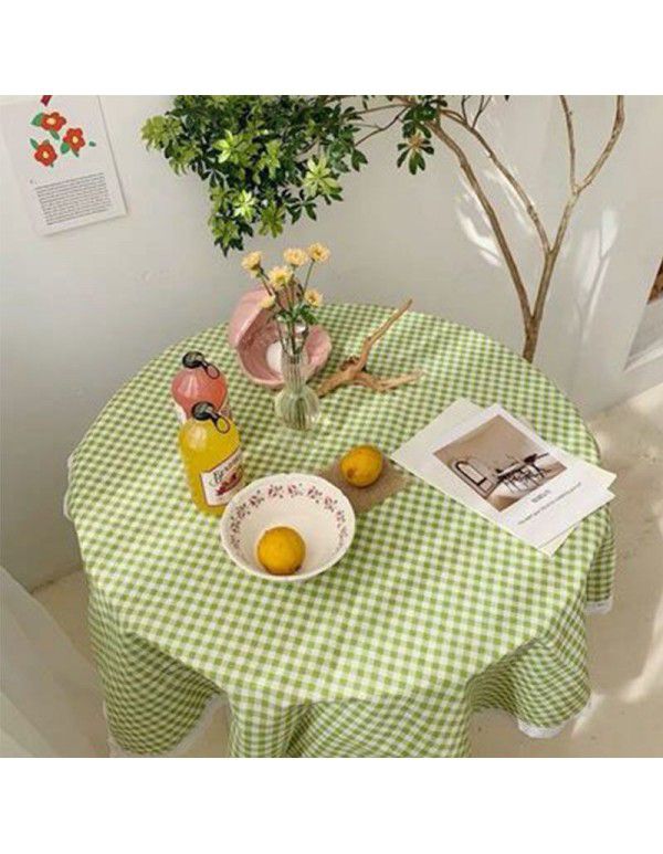Cotton and linen table cloth, simple lattice, Nordic desk, student dormitory, square lace, cute computer table cloth