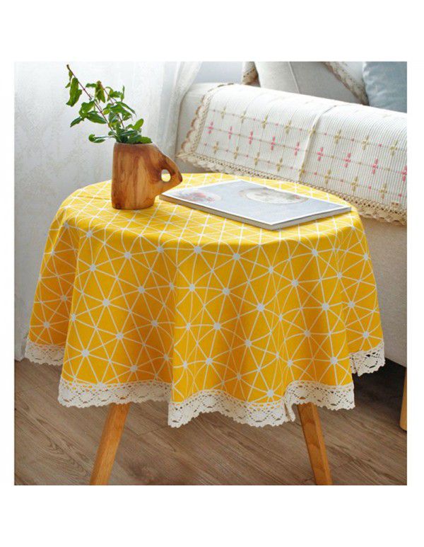 Cotton and linen table cloth, simple lattice, Nordic desk, student dormitory, square lace, cute computer table cloth