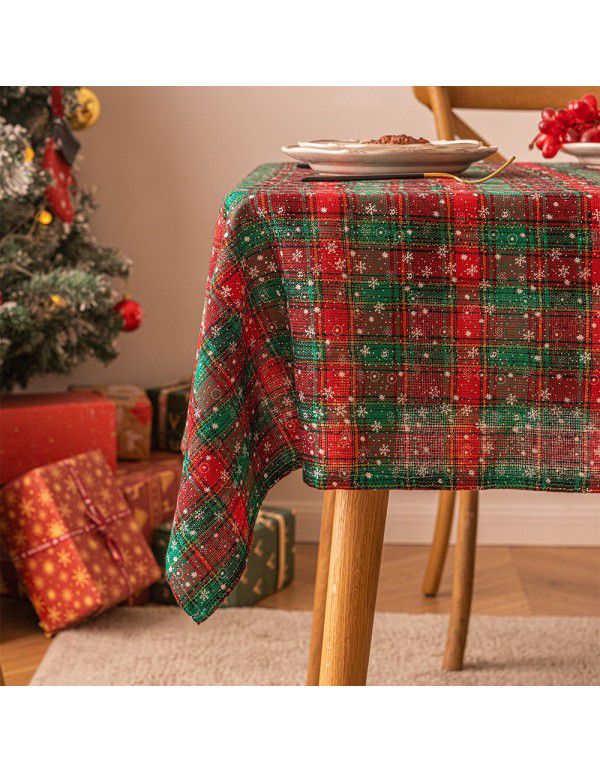 New American red and green plaid tablecloth snowflake printed tablecloth rectangular tea table cloth Christmas table cloth