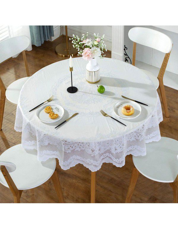 Cross border e-commerce gray big grid tassel imitation cotton linen tablecloth round household