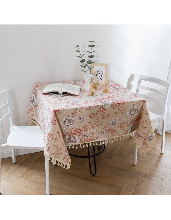 Cross border Amazon American vintage cotton and linen table cloth printing Japanese peony small fresh Korean cloth