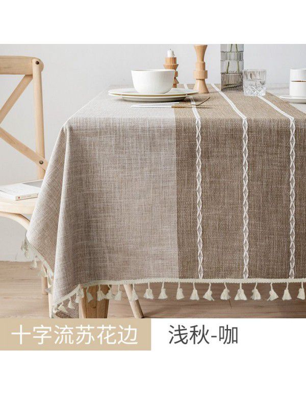 Table cloth waterproof and antifouling cotton linen Japanese rectangular tea table cloth table mat simple linen desk student cloth