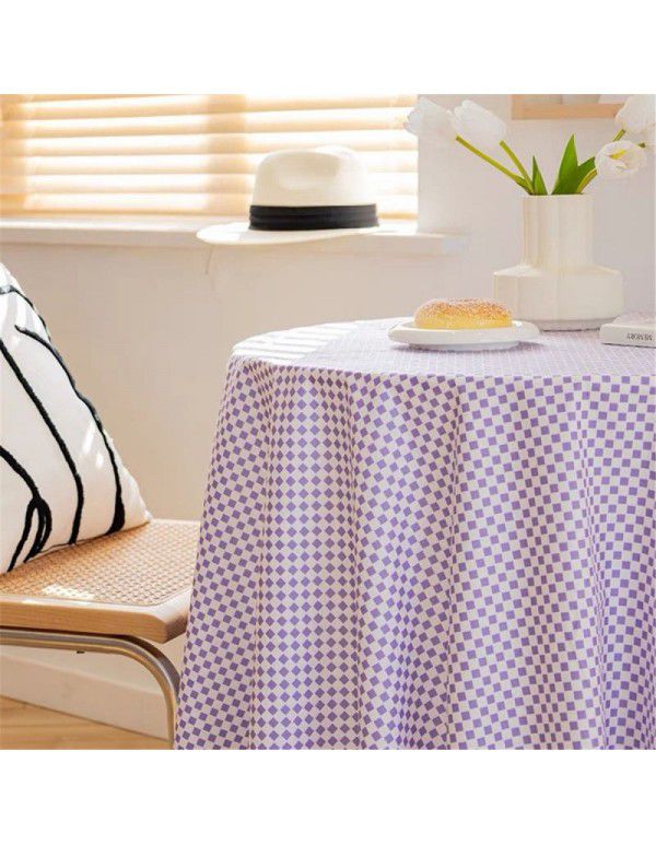 Wholesale ins hanfeng simple table cloth round table plaid table cloth small fresh desk plush background cloth factory