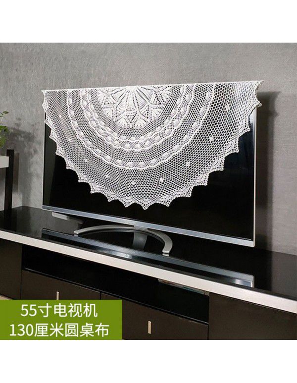 Hand crochet hollowed out white solid color tablecloth Tea table TV cabinet Round table tablecloth Fabric package