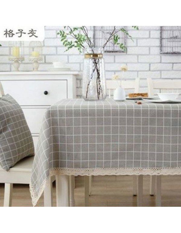Cotton and linen table cloth, simple lattice, Nordic desk, student dormitory, square lace, cute computer table cloth