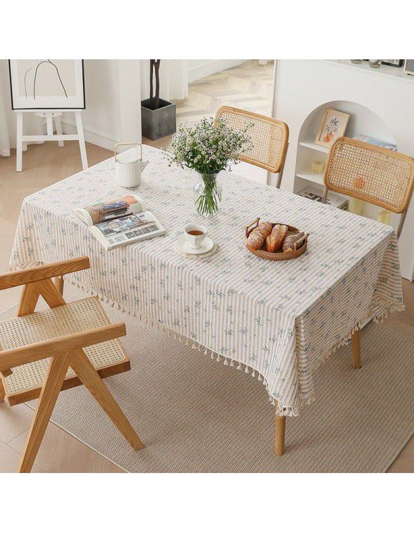 Small floral cotton and linen tassel lace cloth tablecloth Small fresh countryside photo background cloth Literature and art desk cloth