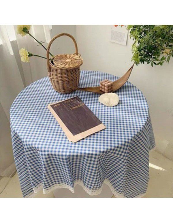 Cotton and linen table cloth, simple lattice, Nordic desk, student dormitory, square lace, cute computer table cloth
