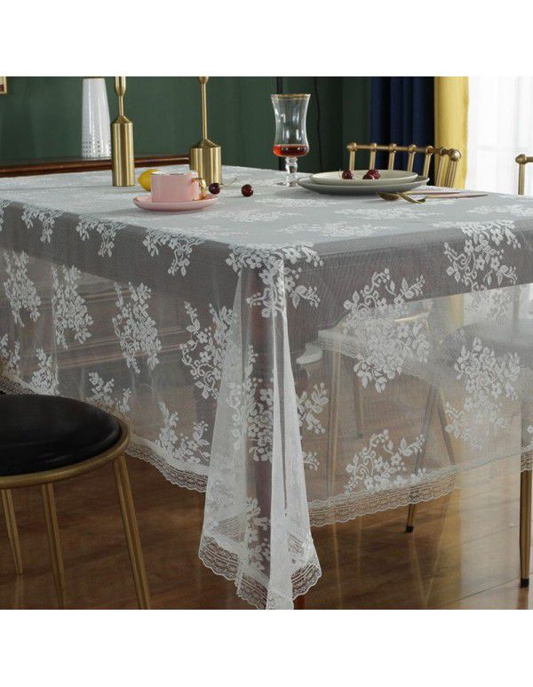 Lace tablecloth European style retro tea table rectangular household white hollowed out dressing table cloth cover cloth