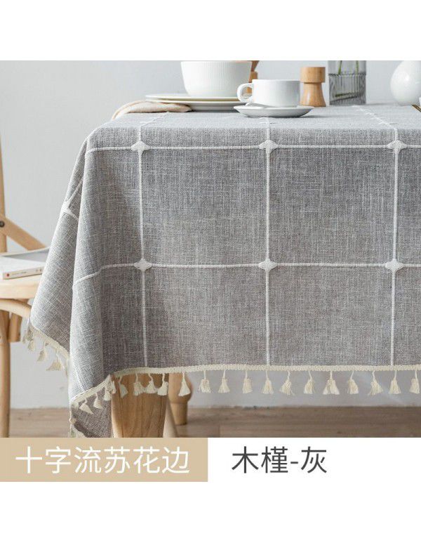 Table cloth waterproof and antifouling cotton linen Japanese rectangular tea table cloth table mat simple linen desk student cloth