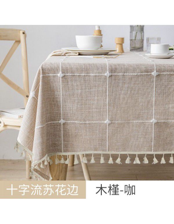 Table cloth waterproof and antifouling cotton linen Japanese rectangular tea table cloth table mat simple linen desk student cloth