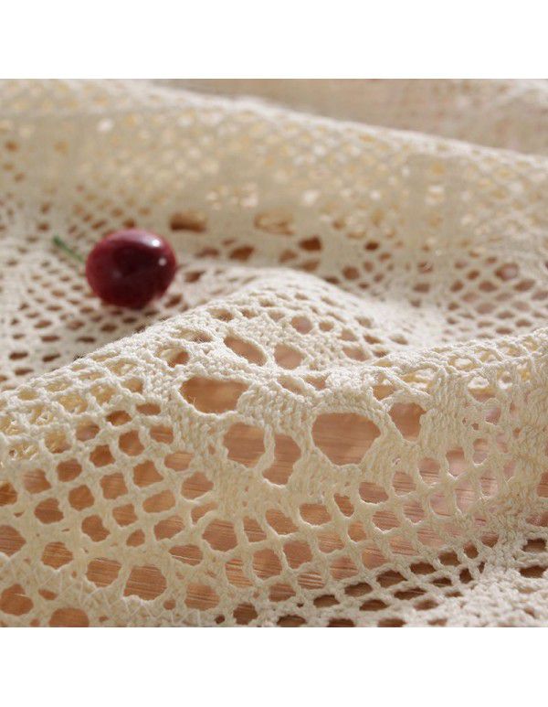 American style pastoral crochet table cloth woven hollowed out table cloth tassel cover table cloth beige hollowed out cloth table mat