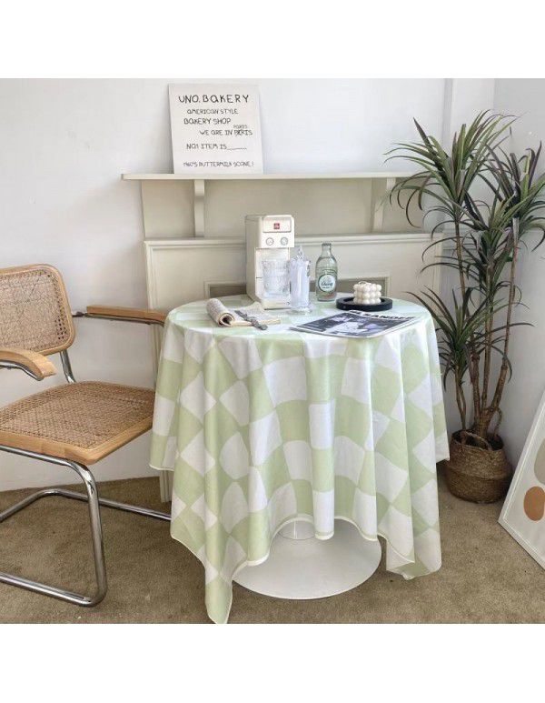 Wholesale ins hanfeng simple table cloth round table plaid table cloth small fresh desk plush background cloth factory