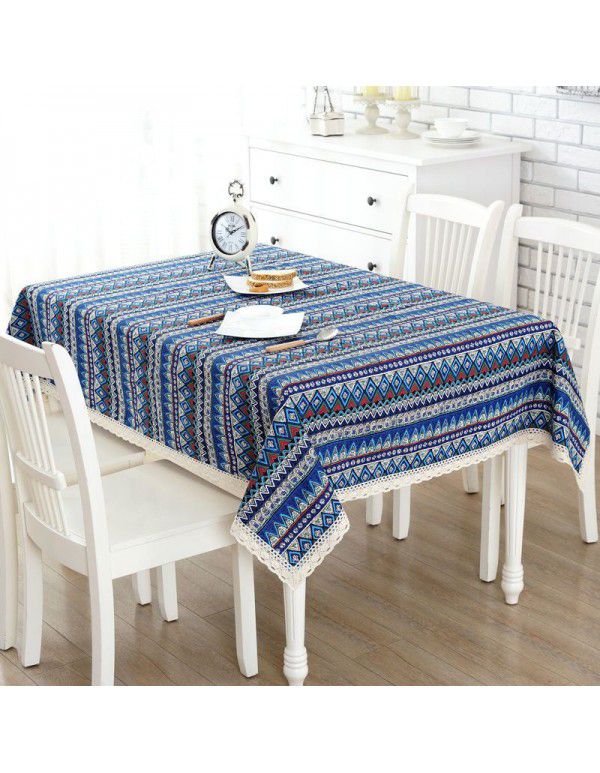Xinjiang Style Table Cloth Exotic Table Cloth Retro American Ethnic Style Cotton Linen Bar Room Tea Table Student