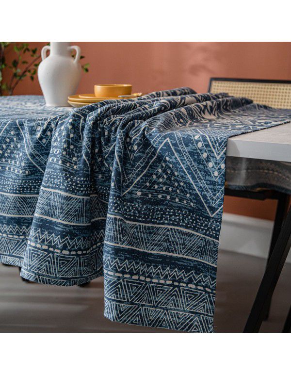 Yimanqi table cloth blue geometric triangle printing blog cotton linen rectangular table cloth tea table cover