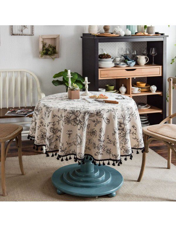 Yimanqiyun tablecloth rose printing tablecloth cotton and linen round cloth small round table INS style