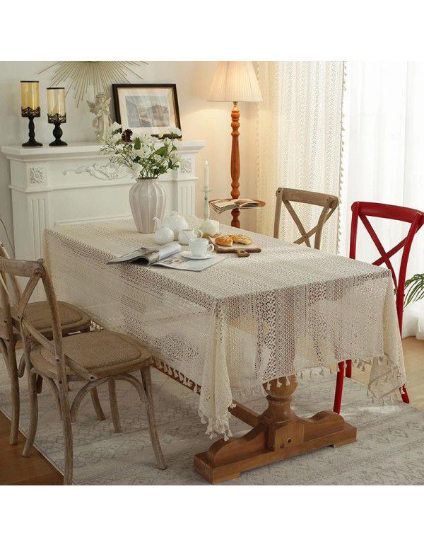 Cloth Dad Table Cloth American pastoral ins hollow crochet rectangular woven table cloth lace tassel table mat wholesale