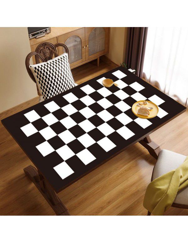 Vintage chessboard leather table mat waterproof oil proof table mat wash free hot resistant table cloth tea table desk desk mat