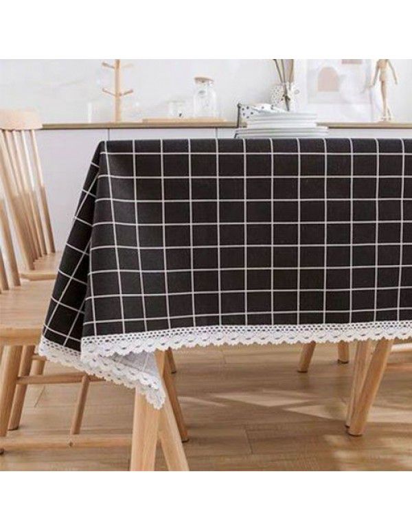 Cotton and linen table cloth, simple lattice, Nordic desk, student dormitory, square lace, cute computer table cloth