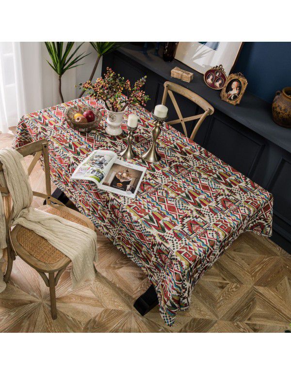 Yimanqiyun American Table Cloth Colorful Jacquard Table Cloth Double sided Pattern Thick Table Cloth Geometric Bohemian Style