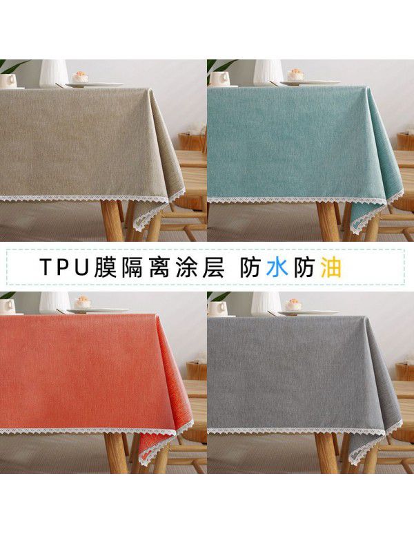 Cross border Amazon cotton and linen table cloth waterproof, oil proof, wash free, solid color table cloth restaurant tea table cloth spot wholesale