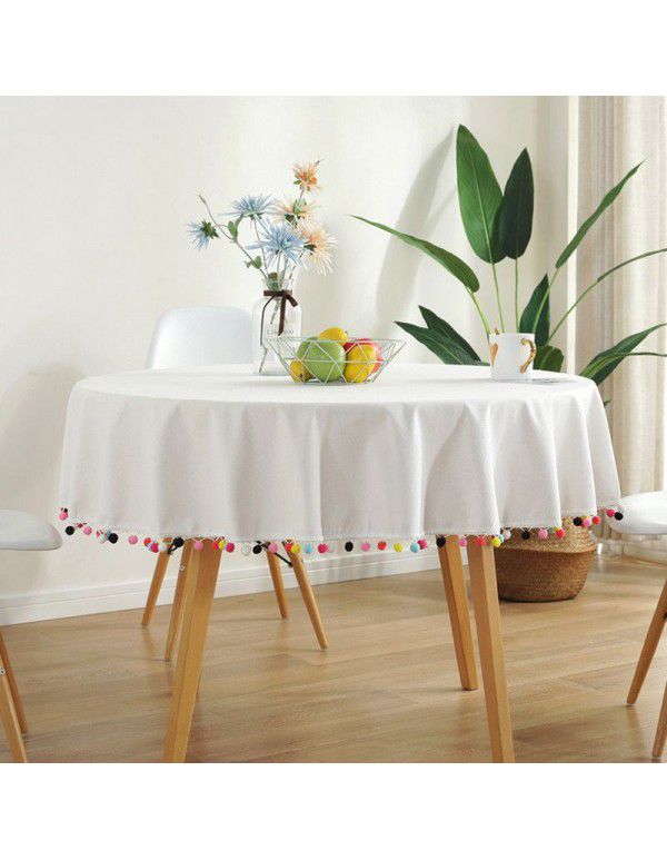 New Colorful Wool Ball Round Christmas Day Decorative Table Cloth Amazon Cotton Linen Table Cloth