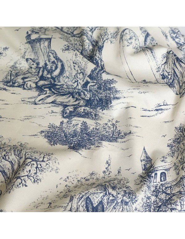 Ins French retro blue ink painting pastoral tablecloth Korean picnic mat