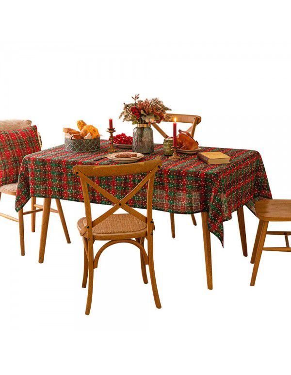 New American red and green plaid tablecloth snowflake printed tablecloth rectangular tea table cloth Christmas table cloth
