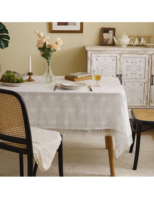 Cross border American tablecloth ins style hollow out three-dimensional embroidery rectangular tablecloth art tea table cloth cover