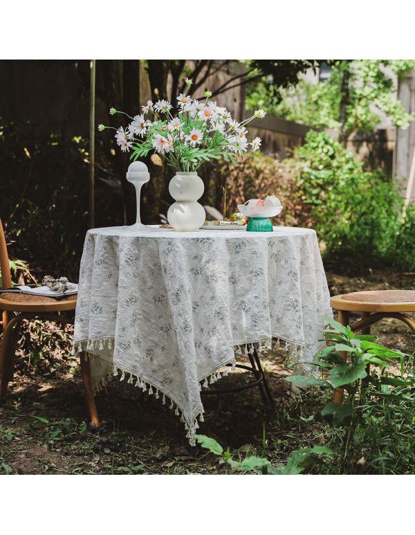 Small and Fresh Cross border Table Cloth ins Clove Flower Broken Garden Cotton Linen Table Cloth American Decorative Amazon Picnic Cloth