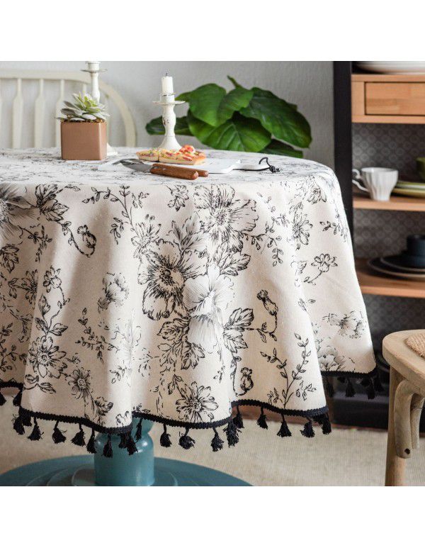 Yimanqiyun tablecloth rose printing tablecloth cotton and linen round cloth small round table INS style