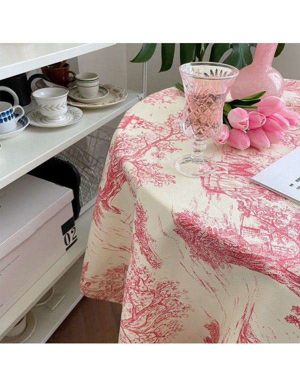 Ins French retro blue ink painting pastoral tablecloth Korean picnic mat