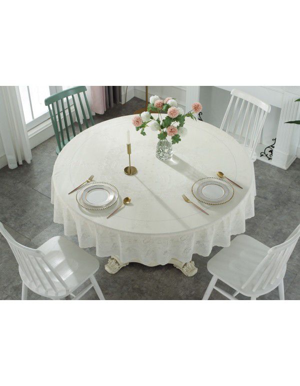 Cross border e-commerce gray big grid tassel imitation cotton linen tablecloth round household