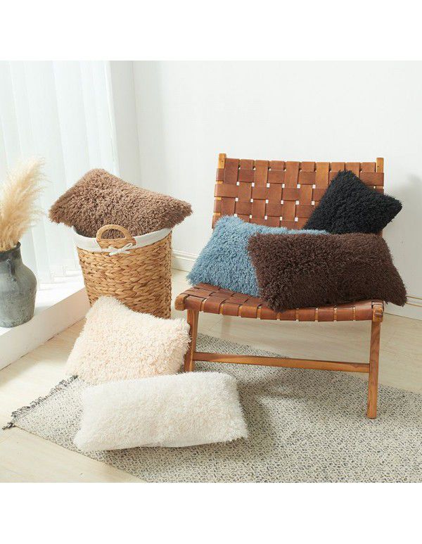 Pure color plush cashmere autumn and winter straw wool cushion cover ins wind non core pillow waist linen cushion cover