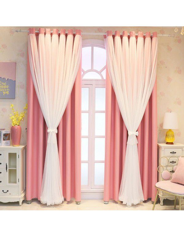 popular double-layer shading finished lace mesh red cloth yarn integration girl heart princess room bedroom living room curtain