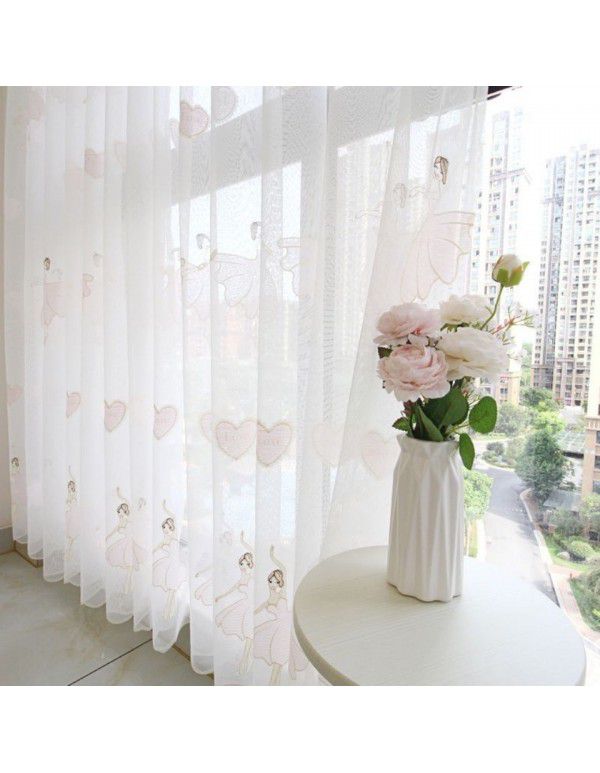 Little Fresh Ballet Girl Embroidered Yarn Curtain Sweet Embroidered Yarn Float Window Bedroom Balcony Dance Room Embroidered Yarn