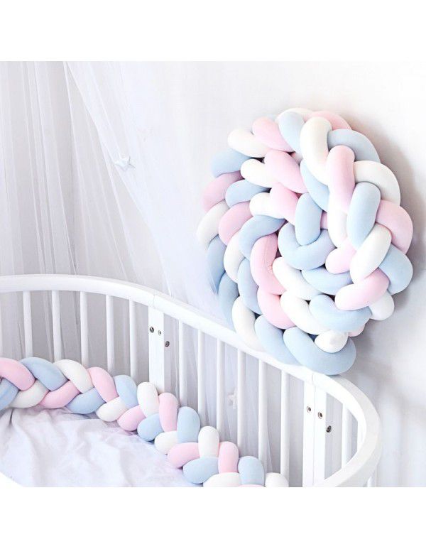 Ins Popular Danish Knitted Long Knot Throw Pillow kont Ball Three Strand fried dough twist Braid Baby Bed Anti collision Bed Circumference