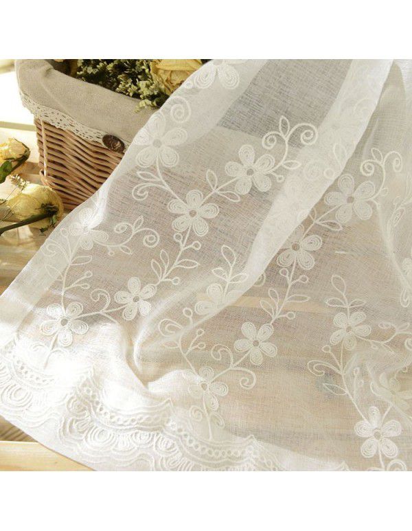 American style pastoral embroidery window screen, solid color cotton and linen screen, embroidered curtain, living room, bedroom, balcony, wholesale, cross-border