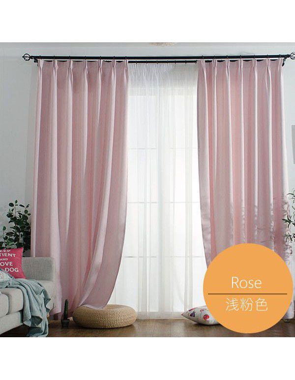 Silk language manufacturer wholesale cotton and linen blackout cloth Nordic style ins solid color curtain fabric hotel project meteor hemp