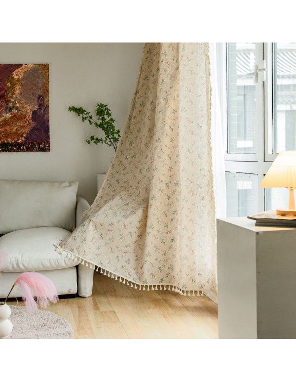 North American curtain, finished small window, kitchen, half curtain, tassel, cotton, linen, half shading, window, short curtain, cross-border Japan and Korea