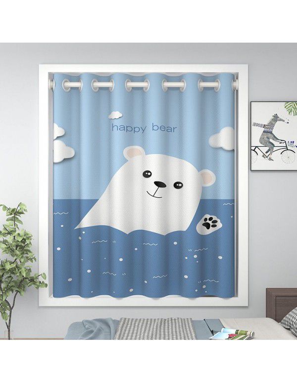 Blackout curtains, small windows in bedroom, short, no punching installation, telescopic rod, full blackout cloth, curtain, float window, thermal insulation