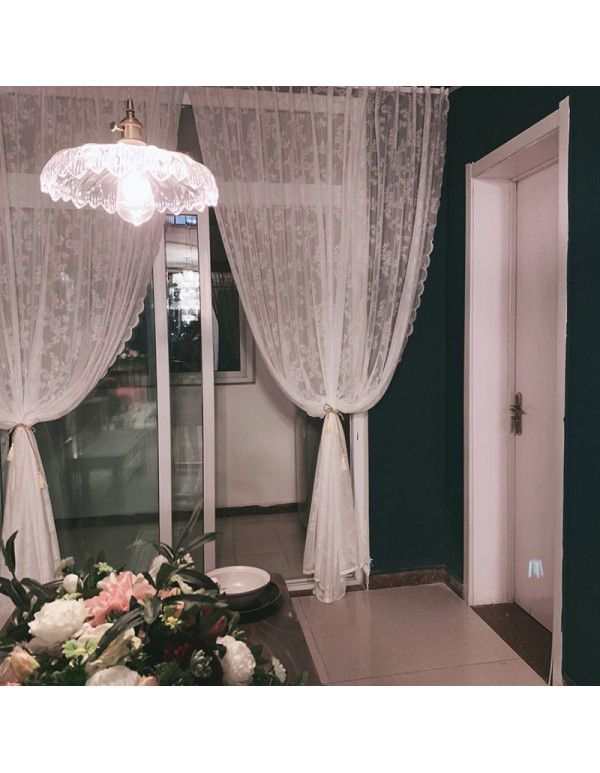 Korean idyllic lace finished white screen window curtain, screen curtain, magic tape, living room balcony, floating window, girl, French rod curtain