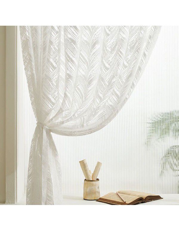 Modern simple ins style finely woven geometric three-dimensional pattern gauze curtain, light tight, balcony embroidered window screen, white yarn
