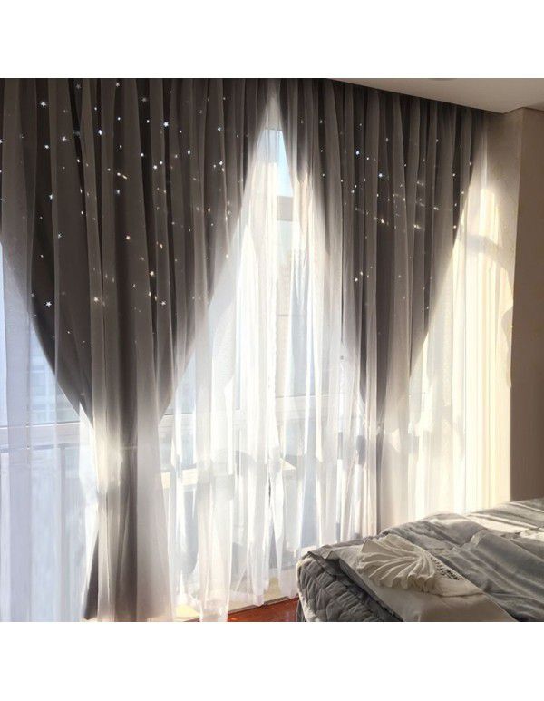 Net red blackout curtain hollow star bedroom hole free ins double decker deluxe floating window starry sky cloth wholesale