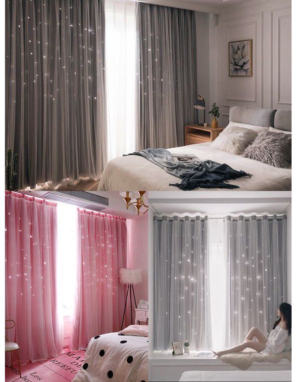 Net red blackout curtain hollow star bedroom hole free ins double decker deluxe floating window starry sky cloth wholesale