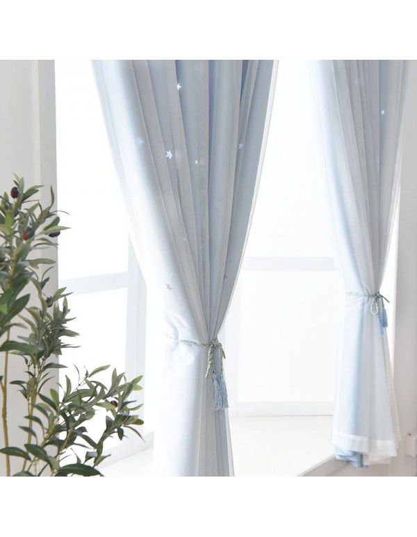 Velcro hollow hole free high blackout curtain cloth wholesale Nordic net red curtain finished product