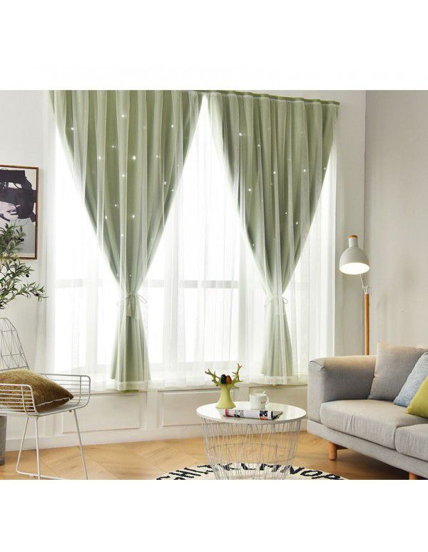 Velcro hollow hole free high blackout curtain cloth wholesale Nordic net red curtain finished product
