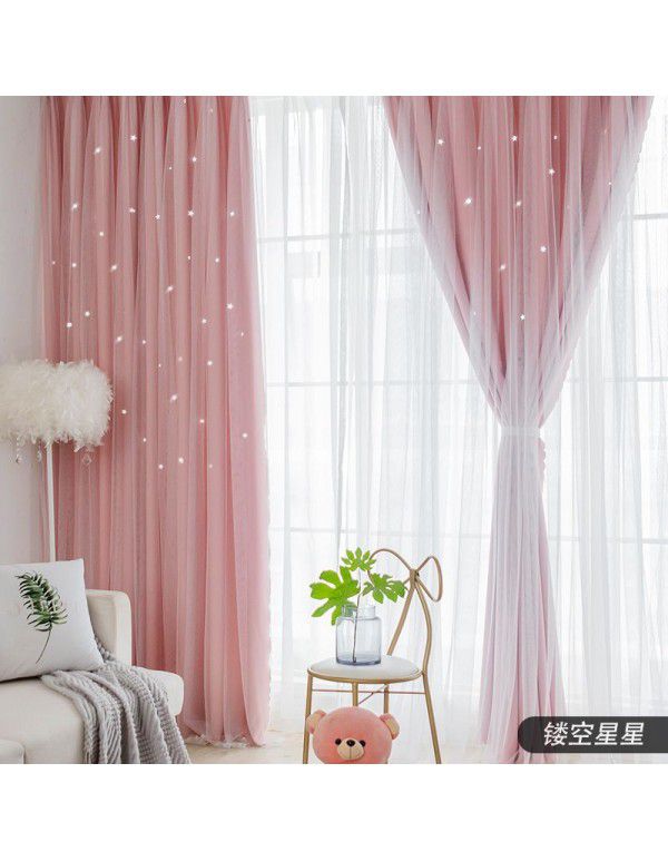 Curtains, shading, heat insulation, sunscreen, new full shade cloth, hook type bedroom screen curtain, simple Nordic style